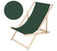 Chaise longue pliante - SPRINGOS - Chaise longue en bois - Vert - Dossier 3 positions - Tissu imperméable