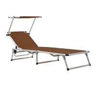 Chaise longue pliante The Living Store avec pare-soleil, en aluminium et Textilene marron