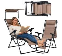 Chaise Longue Pliante Transat jardin avec Pare-Soleil 51 × 88 × 107 cm