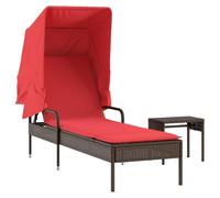 Chaise Longue Poly Rotin Marron avec Auvent et Table | Dossier 4 positions, auvent rétractable, coussin épais, résine tressée durable, usage extérieur