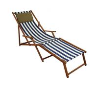 Chaise longue rayé bleu et blanc, chilienne, bain de soleil pliant, repose-pieds, oreiller 10-317FKD