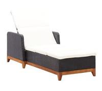 vidaXL Chaise longue Poly rotin et bois massif Acacia Noir