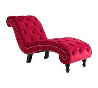 Chaise longue rouge en velours avec structure ergonomique pour salon | Velours 100 % polyester, matelassé à boutons, assise 42 cm, charge 110 kg, design ergonomique