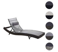 Chaise longue Savannah, Relax chaise longue de jardin, poly rotin ~ brun chiné, housse grise