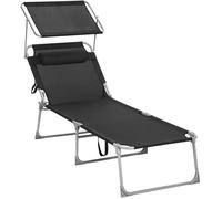 Chaise longue SONGMICS - grand modèle 71 x 200 x 38 cm - Noir - Inclinable et pliable