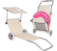 Chaise longue - SPRINGOS - Inclinable - Pliable - Avec roues et pare-soleil - Jardin