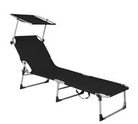 Chaise longue - SPRINGOS - Pliante avec pare-soleil - 188 x 57 cm - Métal - Noir