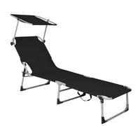 Chaise Longue - Springos - Pliante Avec Pare-Soleil - 188 X 57 Cm - Métal - Noir Multicolore