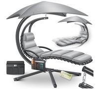 Chaise longue suspendue grise avec parasol - KESSER - 200 x 100 x 200 cm - Surface de couchage 200 x 79 cm