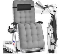 Chaise longue - TECTAKE - Chaise longue pliable CLOUD, confortable, réglable, textilène, acier - gris