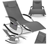 Chaise longue - TECTAKE - Fauteuil détente de jardin TAYA ergonomique avec fonction de balancement et accoudoirs incurvés - Gris