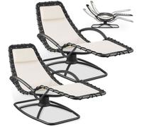 Transat jardin ergonomique basculant beige textilène respirant coussin tête amovible accoudoirs confort acier 77x170x83cm
