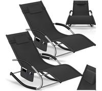 Chaise longue - TECTAKE - Lot de 2 chaises longues TAYA ergonomique et fonction de balancement, résistantes aux intempéries - Noir