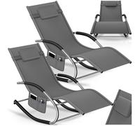 Chaise longue TAYA ergonomique avec fonction de balancement - gris, Lot de 2