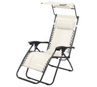Todeco Chaise Longue Transat Jardin Plein Air, Transat de Plage Pliable avec Pare Soleil, Bain de Soleil avec Repose-tête, d’accoudoirs Réglables, Camping en Respirantes Textilène, Beige Clair