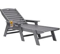VEVOR Bain de soleil Chaise longue jardin PEHD Dossier 6 positions Capacité 181 kg Gris