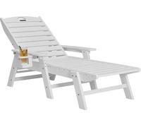 Chaise longue VEVOR, capacité de charge 181kg, HDPE chaise longue de jardin, chaise longue de plage avec dossier réglable en 6 positions, accoudoir, porte-boisson, chaise longue de balcon, chaise long