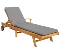 Chaise longue vidaXL avec coussins 100 % polyester et structure en teck massif