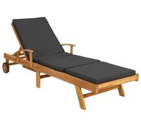 Chaise longue vidaXL avec coussins, en bois massif de teck, marron et gris foncé