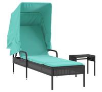 Chaise longue vidaXL avec pare-soleil et table, en polyrotin noir