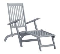 Chaise longue vidaXL avec repose-pieds et coussin, en bois massif d'acacia