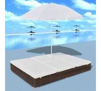 vidaXL Lit lounge d'extérieur avec parasol Poly rotin brun