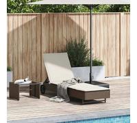 vidaXL Chaise longue avec roulettes et support Marron Poly rotin