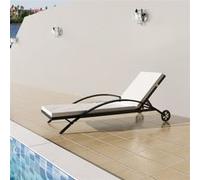 vidaXL Bain de soleil avec coussins & roulettes Poly rotin noir