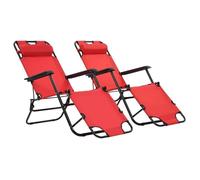 vidaXL Bains de soleil pliants 2 pcs avec repose-pieds réglables Acier enduit de poudre Rouge