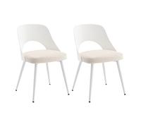 Chaise Lot de 2 IRELINA en polypropylène, tissu texturé et métal Blanc et beige