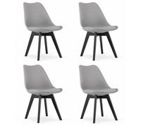 Chaise MARK lot de 4 - siège polypropylène gris coussin simili pieds hêtre noir design intemporel