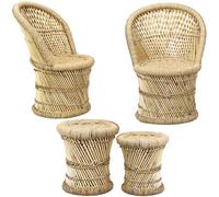 Chaise Marrakech Chaise de jardin et tabouret en bambou Set de meubles de balcon Aleja Benita 4 pièces ø 42 cm | Idéal dans le jardin Terrasse et balcon
