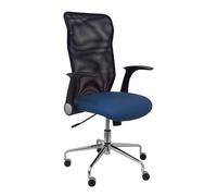 Chaise Minaya Mécanisme d'inclinaison cuir écologique Bleu foncé Maille Noir Structure chromée Accoudoirs relevables Sans appui-tête Roulettes en nylon 50 mm