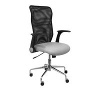Chaise Minaya Mécanisme d'inclinaison cuir écologique Gris clair Maille Noir Structure chromée Accoudoirs relevables Sans appui-tête Roulettes en nylon 50 mm