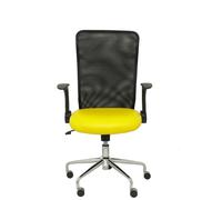 Chaise Minaya Mécanisme d'inclinaison cuir écologique Jaune Maille Noir Structure chromée Accoudoirs relevables Sans appui-tête Roulettes en nylon 50 mm