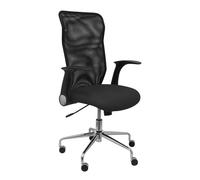 Chaise Minaya Mécanisme d'inclinaison cuir écologique Noir Structure chromée Accoudoirs relevables Sans appui-tête Roulettes en nylon 50 mm