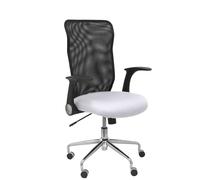 Chaise Minaya Mécanisme d'inclinaison tissu Blanc Maille Noir Structure chromée Accoudoirs relevables Sans appui-tête Roulettes en nylon 50 mm