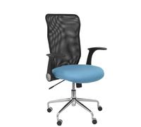 Chaise Minaya Mécanisme d'inclinaison tissu Bleu ciel Maille Noir Structure chromée Accoudoirs relevables Sans appui-tête Roulettes en nylon 50 mm