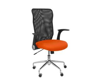 Chaise Minaya Mécanisme d'inclinaison tissu Orange foncé Maille Noir Structure chromée Accoudoirs relevables Sans appui-tête Roulettes en nylon 50 mm