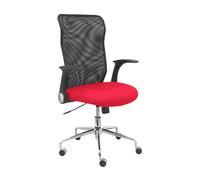 Chaise Minaya Mécanisme d'inclinaison tissu Rouge Maille Noir Structure chromée Accoudoirs relevables Sans appui-tête Roulettes en nylon 50 mm