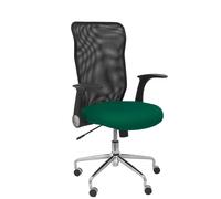 Chaise Minaya Mécanisme d'inclinaison tissu Vert foncé Maille Noir Structure chromée Accoudoirs relevables Sans appui-tête Roulettes en nylon 50 mm