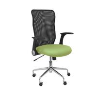 Chaise Minaya Mécanisme d'inclinaison tissu Vert olive Maille Noir Structure chromée Accoudoirs relevables Sans appui-tête Roulettes en nylon 50 mm
