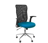 Chaise Minaya Mécanisme d'inclinaison tissu Vert pétrole Maille Noir Structure chromée Accoudoirs relevables Sans appui-tête Roulettes en nylon 50 mm