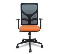 Chaise Motilla Synchro 3 positions tissu Orange Maille Noir Base pyramidale noire Accoudoir 1D Sans appui-tête Roulettes 65mm nylon