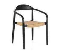 Chaise Nina en bois d'acacia massif, finition noire et corde en papier beige certifiée FSC 100%.