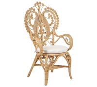 Beliani Chaise Paon en Rotin Clair et Coussin en Polyester Déhoussable Tissage Massif Carrara