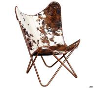 Chaise papillon cuir - JILL - Marron et blanc - Cuir de vachette véritable - 74x66x90 cm - Siège 59 cm de large