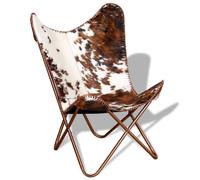 vidaXL Chaise Papillon Marron et Blanc Cuir de Vache, Fauteuil, Chaise Longue, Chaise Papillon en Cuir, fauteuils, chaises Longues