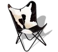 vidaXL Chaise papillon cuir de vache noir et blanc