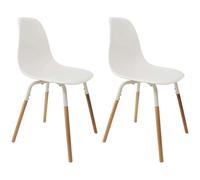 Chaise coque Greta en polypropylène - Blanc / Pieds bois brut